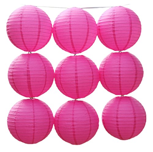 JTC 9pc lanterne en papier lampion abat-jour avec fer décoration de noël maison/de fête--9pc rose rouge (diamètre :10cm) code EAN 0621990719774 
