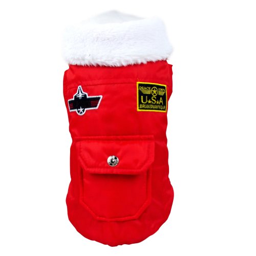 Manteau pour chien vêtement doudoune hiver noir USA (XS (longueur:20cm poitrine:30cm cou:20cm), rouge) 0622258126310 FREEFISHER Manteau pour chien vêtement doudoune hiver noir USA (XS (longueur:20cm poitrine:30cm cou:20cm), rouge) 0622258126310 FREEFISHER