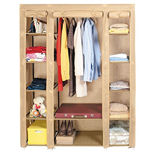 Artmoon Montreal large portable armoire de rangement / penderie de vêtement pliable en toile 12 etageres penderie 135x45x175 cm mocca code EAN 0628115699263 