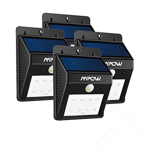 Mpow [4*PACK] 8 LED eclairage exterieur imperméable, Mpow eclairage terrasse Sans Fil Détecteur de Mouvement avec Trois Modes Intelligents , Éclairage de Sécurité / Lampe Solaire Extérieur / Eclairage mural Pour Jardin, Patio, Terrasse, Cour, Accueil, Allée, Escalier extérieur, spot exterieur etc code EAN 0632423404839 