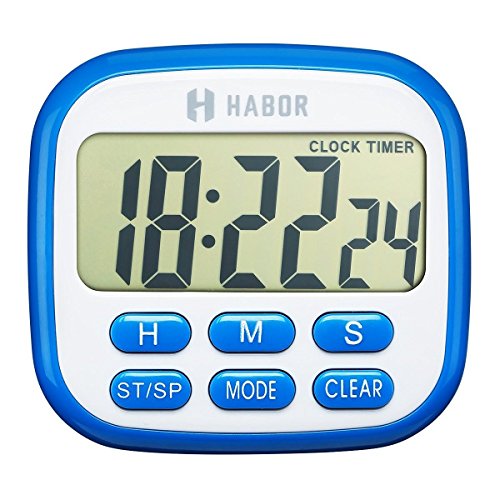 Habor Minuteur numérique de cuisine, minuteur réveil 24 heures avec grand écran lcd, bip sonore, aimants, support rétractable code EAN 0632423479530 