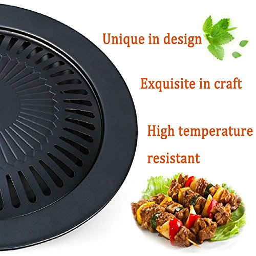 Barbecue sans fumée de Purposeful - Plateau de grille ronde de barbecue de style coréen - Surface antiadhésive - Outil de cuisson résistant à la corrosion et à haute température - Noir sans fumée 0632642488511 Purposefull