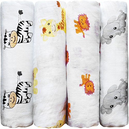 Lot de 4 lange bébé | 120cm x 120cm couverture emmaillotage pour bébé | 4 modèles animaux mignons | mousseline de coton 100% | unisexe pour garçons ou filles | meilleur couverture bébé | garantie à vie 0634030912349 CuddleBug Lot de 4 lange bébé | 120cm x 120cm couverture emmaillotage pour bébé | 4 modèles animaux mignons | mousseline de coton 100% | unisexe pour garçons ou filles | meilleur couverture bébé | garantie à vie 0634030912349 CuddleBug