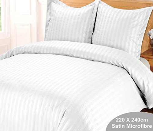 Housse de Couette Blanche Satin Strippe Rayées ...