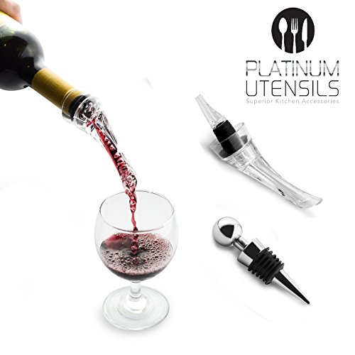 Platinum Ustensils aérateur de vin avec bouchon pour bouteille, carafe à décanter de qualité cadeau idéal pour les amateurs de vin, cet aérateurgarantit un vin directement aéré de la bouteille au verre qui améliorera votre expérience de boisson code EAN 0634158531392 