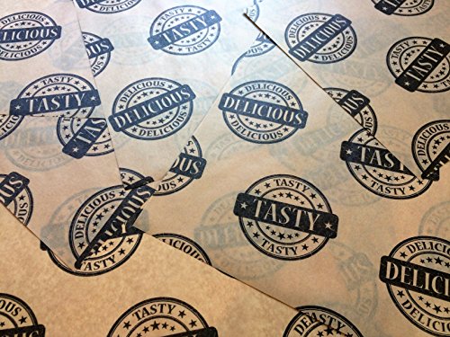 DELICIOUS & TASTY Délicieux et savoureux Imprimé Blanc Feuilles de papier sulfurisé Burger alimentaire pour Deli Premium - bleu ou rouge, bleu, 100 Sheets code EAN 0634158573187 