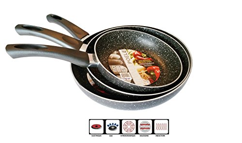 Lot de 3 Poêles Revêtement Façon Pierre Noir : ...