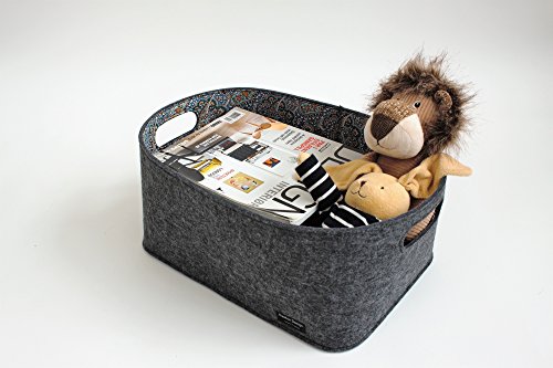 Haakon Design scandinave - Taille M - Feutre Gris Panier de rangement Doublure Coton Imprimé Tendance - idéal pour magazines et journaux 0635131427008 (0635131427008)