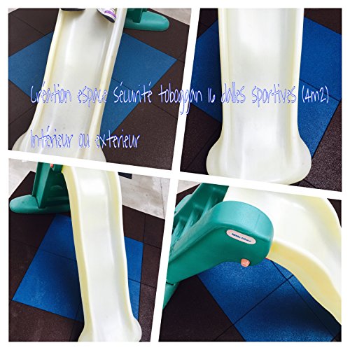 dalles-caoutchouc.com 4 m2 de dalles amortissantes de 40mm pour sécuriser un toboggan ou un portique. (4 marrons + 12 bleues) code EAN 0635131769832 