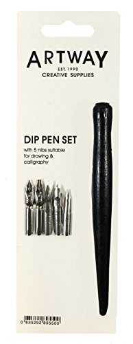 - porte-plume noir - avec 5 plumes pour dessin ...