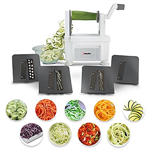 Müeller Découpe légumes à spirale spiral-pro 4 lames professionnel au design de qualité seulement 4 lames pour faire des pâtes de légumes rondes ou des juliettes originales code EAN 0635409804784 