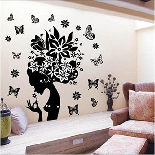 Koly Fleur papillon fairy girl muraux pvc autocollants maison de sticker de décoration 0636156420388 (0636156420388)