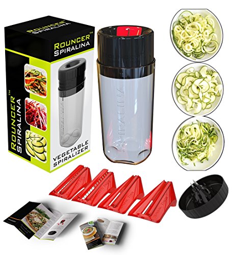 Coupe spirales pour les légumes - 4 paramètres spaghetti / julienne and boucles à spirale pour légumes pour les frites, salades ou plats de pâtes + protège-main + livre de recettes et manuel 0637632657205 Spiralina