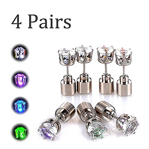 4 paires unisexe led flash clous d'oreilles bli...