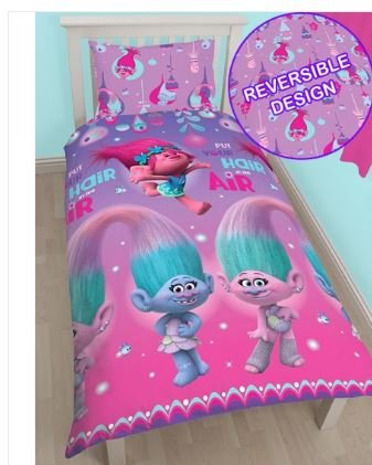 Dreamworks Trolls NEW personnages Film Dreamworks trolls Housse de couette réversible superbe rose & violet sous licence authentique code EAN 0637801981360 