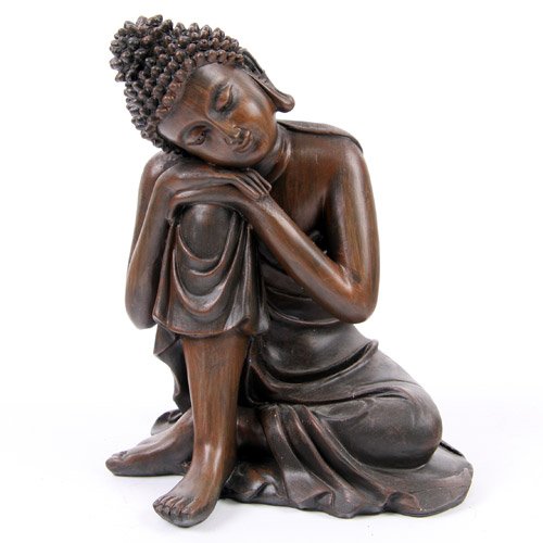 Mad-About-Gifts Statue Bouddha Thaï Effet Bois Taille 17 cm avec tête sur genou code EAN 0638876264518 
