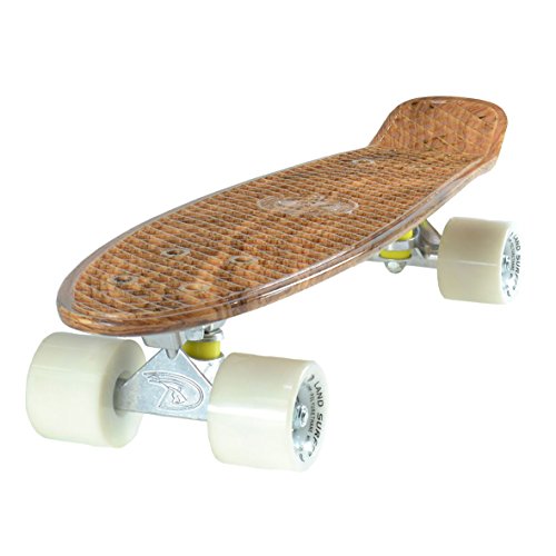 LandSurfer Land Surfer® Retro Cruiser Skateboard Complet 56 cm avec Table Couleur/transparent - Roulements ABEC 7 - Roues led qui s'brillent dans 59 mm PU + sac pour le transport, Tavola "effetto Legno" / Ruote Bianche code EAN 0639738993416 