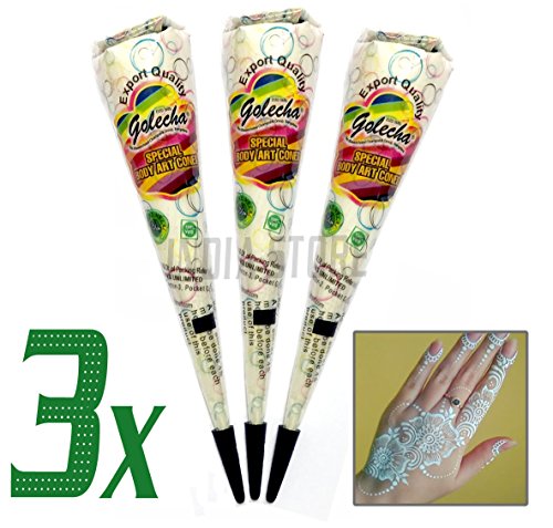 MH Golecha White G.E.L Co. n.e.s/Henna Tattoo Body Art/Face Paint JX c.o.n.e.s Plus Gold & Silver Glitter c.o.n.e.s (4 + 1 + 1 + 1 Pack) No Chemicals/PPD S de with Herbal Magic S Henna Based Hair Color code EAN 0641171501769 