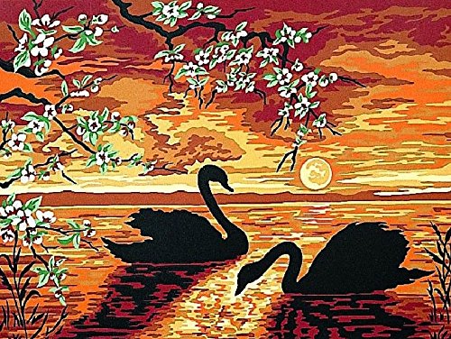 Tapisserie/broderie toile motif cygnes les cygn...