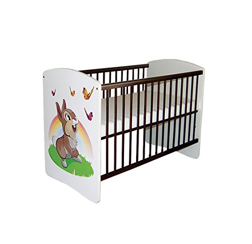 TOMI Lit pour Bébé à barreaux TOMI 17 - "Lapin" Barreaux amovibles avec MATELAS et drap, Blanc / Brun. code EAN 0642968592885 