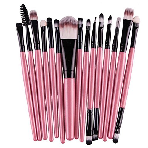 FeiTong FEITONG dame de mode 15 pcs / Sets Fondation Eyeshadow Sourcils Lip Brush pinceaux de maquillage outil (Rose) code EAN 0643485393351 