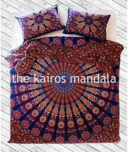 The Kairos handgefertigt, Mandala Bettbezug, doppelt, Bohemian Bettbezug, Mandala Betten double, twin queen oder King Size mit Kopfkissen, Textil, multi, Double / Queen Size code EAN 0643507982440 