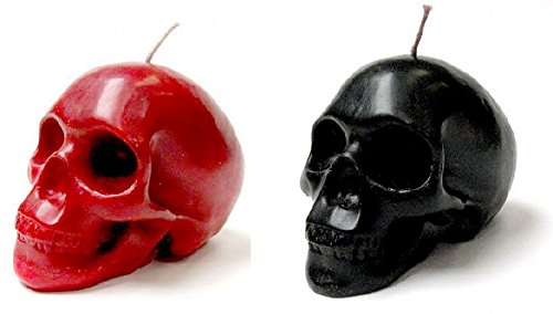 - 2 bougies tête de mort 6 cm rouge et noir