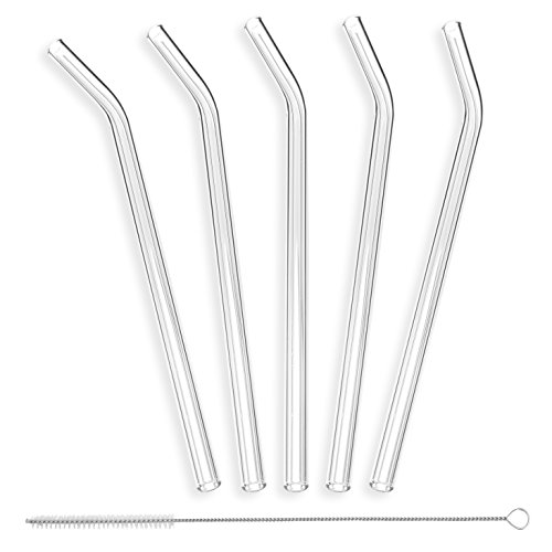 Handmade glass straws clear bent 9 in x 10 mm - with cleaning brush - premium glass - healthy, reusable, eco friendly, bpa free, very sturdy - milkshake and smoothie straws by strawgrace 0644221639337 StrawGrace