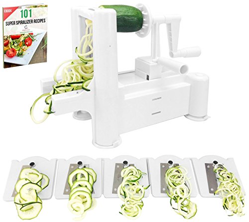 Spiralizer ProCuisine 5-lames avec un ebook de 101 Recettes, Coupe Légume et Fruits Spirale Julienne Cutter, un Faiseur de Spaghetti et de Nouilles 0644650968510 ProCuisine