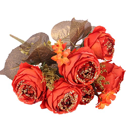 Générique 1 Bouquet Pivoine Artificielle en Soie Lisse Décoration Maison Mariage-11 Tiges-48cm - Orange, 48cm code EAN 0645038577386 