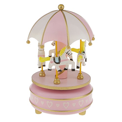 Boîte à Musique Carrousel Manège Bois Rainbow D...