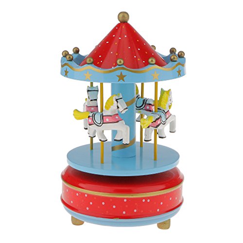 Boîte à Musique Carrousel Manège Bois Rainbow D...