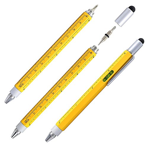 Alohha alohha Tech Outil 6 en 1 stylo avec règle, levelgauge, stylo bille, stylet et 2 tournevis, outil multifonction pour homme Coffret cadeau jaune 0645195786195 (0645195786195)