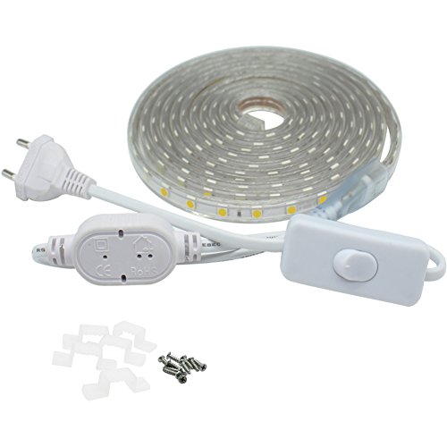 Q.Laomi Ruban LED 3M avec Interrupteur 220V 5050 IP67 étanche , Blanc Chaud code EAN 0645195953870 