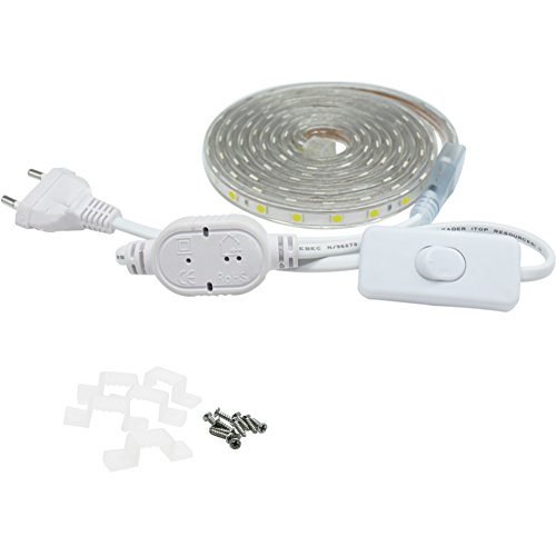 Q.Laomi Ruban LED 2 Mètres avec Interrupteur 220V 5050 IP67 étanche , Blanc froid code EAN 0645195953894 