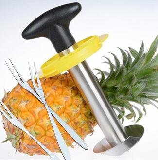 Suby Acier inoxydable ananas peeler, fruit ananas knife slicer cutter + wedger dispositif + trois fourchette de fruits 0645698634320 (0645698634320)