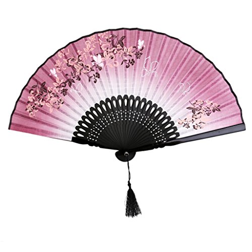 Eventail en Lin Motif de Papillons Fleurs Cadea...