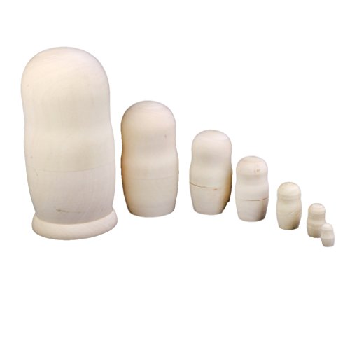 Générique Série de 7pcs Poupées Russes Matriochkas en Bois Vierges Non-Peints code EAN 0645871851766 