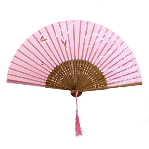 Générique Eventail Style Japonais Motif de Fleurs Sakura Papillons Eventail de Poche Cadeau Décoration - Rose code EAN 0645871853975 