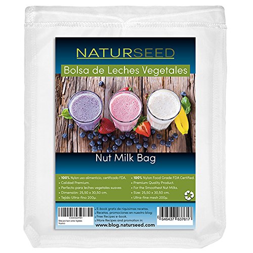 Naturseed Sac à Lait Végétal, Sac à Lait de Noix Premium. E-Book de Recettes GRATUIT Inclus.!! Appareil Lait Végétaux, Smoothie. Sac Réutilisable. code EAN 0646437037617 