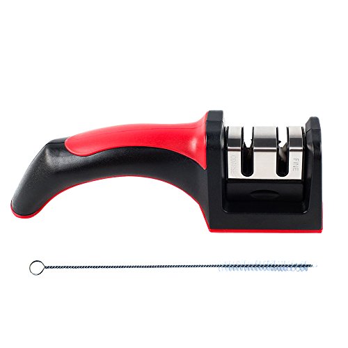 ZealWorld Aiguiseur de couteaux Zealworld - Le meilleur choix pour votre cuisine. Système en deux étapes pour aiguiser les couteaux émoussés. Brosse de nettoyage GRATUITE comprise. (Rouge) 0646437193610 (0646437193610)