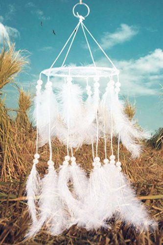 Blanc plume goutte cercle de attrape-rêves cham...