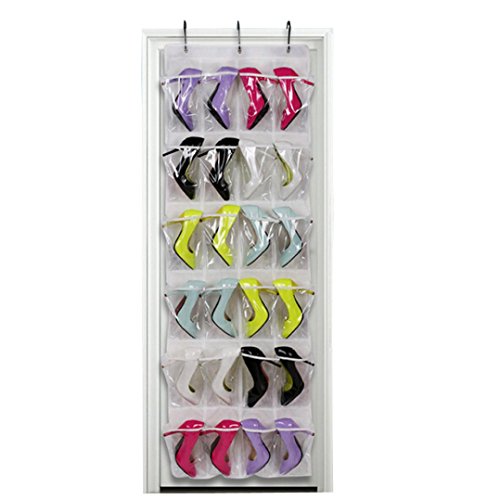 Yistu Organisateur Chaussure Rangement, Yistu Clair Organisateur Chaussure Rangement à suspendre derrière de porte 24 Compartiment Avec 3 crochets (Blanc) code EAN 0647254361985 
