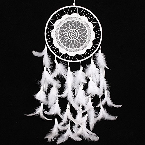 Nsrzhp Blanc Fleurs en dentelle au motif Attrape-rêves - nsrzhp fait main Dream Catcher Carillon traditionnel style indien en perles et plumes Creative voiture Décoration à suspendre, 19,8 cm Diamètre 63 cm Long, 1 pièce. 0647726542263 (0647726542263)