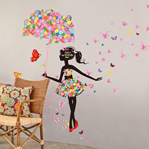 Beau papillon fleur fée belle stickers muraux f...