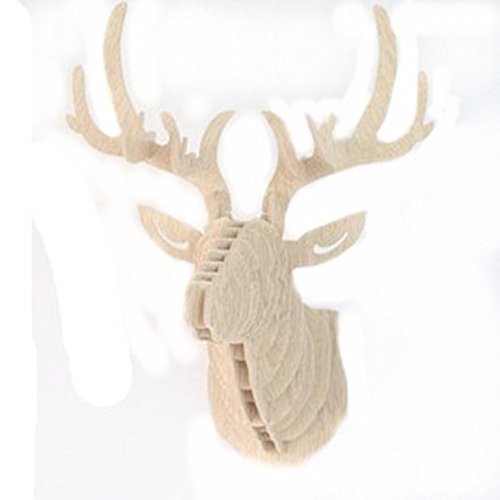 3D Bois Sculpture de Tête de Cerf Décoration Mu...