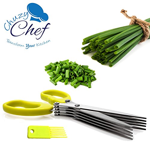 Chuzy Chef chuzy Chef Herbes Ciseaux Ciseaux de cuisine multifonction en acier inoxydable avec 5 lames vert brosse de nettoyage 0678542941534 (0678542941534)