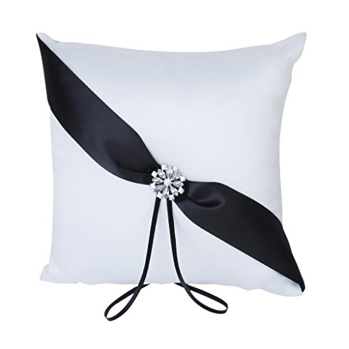 Générique Coussin Oreiller Porteur de l'Anneau de Mariage avec Décoration de Strass 20cmx20cm - Blanc et Noir code EAN 0682384347669 
