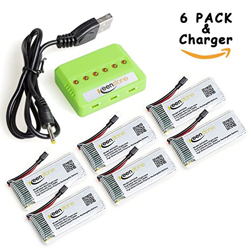 [NOUVEAU] Keenstone 6 Pièces 3,7V 500mAh 25C LiPO Batterie + 6 Port chargeur rapide pour Hubsan X4 (H107, H107C, H107D, H107L, V252, JXD385, F180C) 4 canaux 2.4GHz RC QuadCopter Compatible avec Walkera Super CP Mini CP Genius CP 0682440737625 keenstone