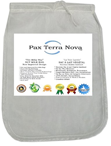 Milky Way Sac à Lait de Noix - Sac à Lait Végétal - #1 Qualité Supérieure Très Résistant Longue Durée - Filtration Parfaite 200 Micron Donne un Lait plus Onctueux - Lait d'Amande, Lait de Riz, Noix, Cajous, Coco, Soja - Excellent pour Filtration Jus de Fruits ou Légumes - Germination * Recette Incluse code EAN 0683405586067 